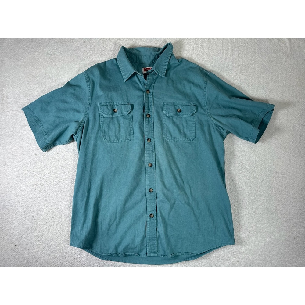 Wrangler Button Down Shirt Mens XL Teal Good Short Sleeve Twill Workwear